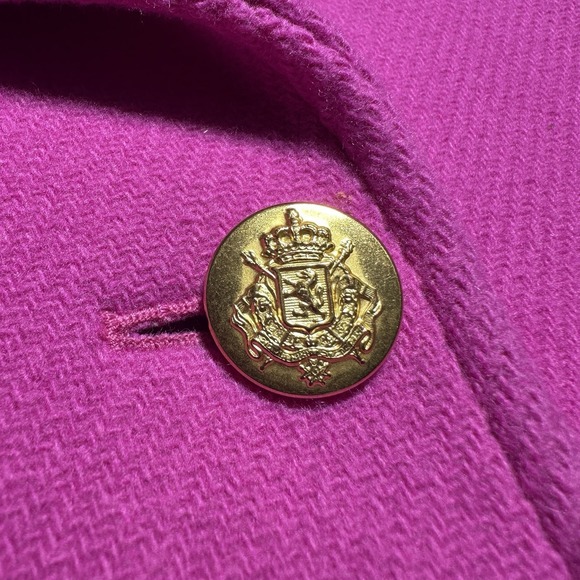 J Crew Majesty Peacoat Womens 4 Pink Stadium Cloth Wool Gold Double Breasted - Picture 3 of 15